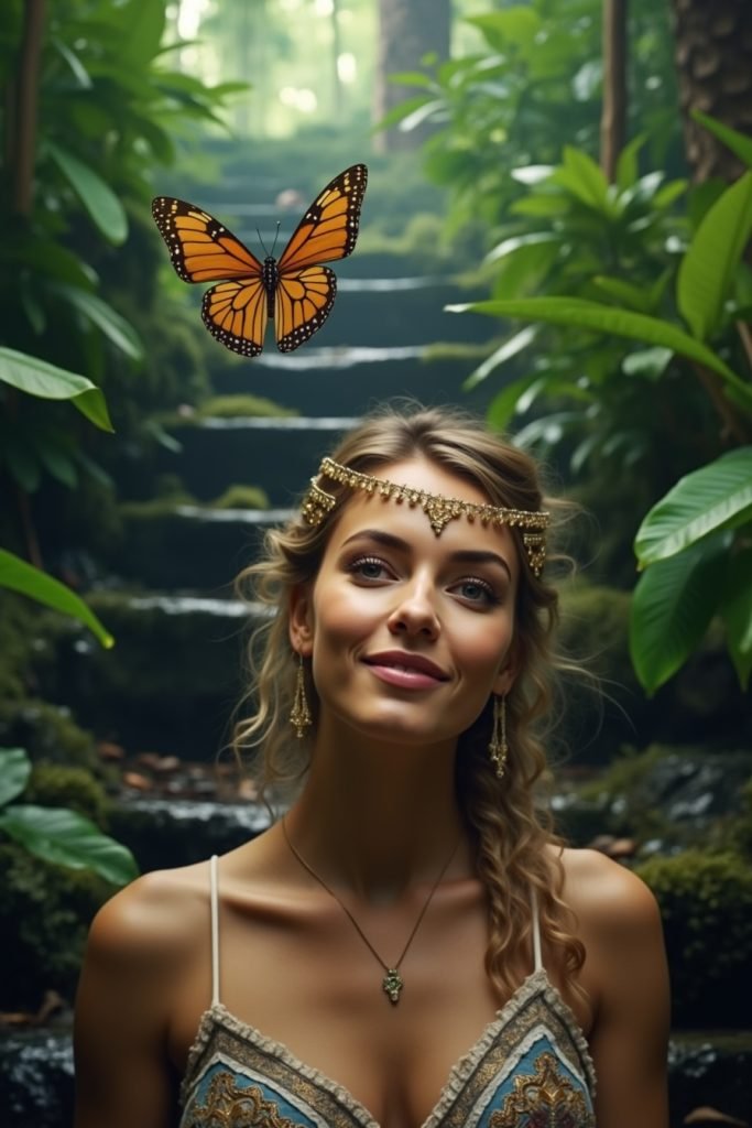 Accueil 3 flux dev a woman standing with a butterfly flying around her a 0
